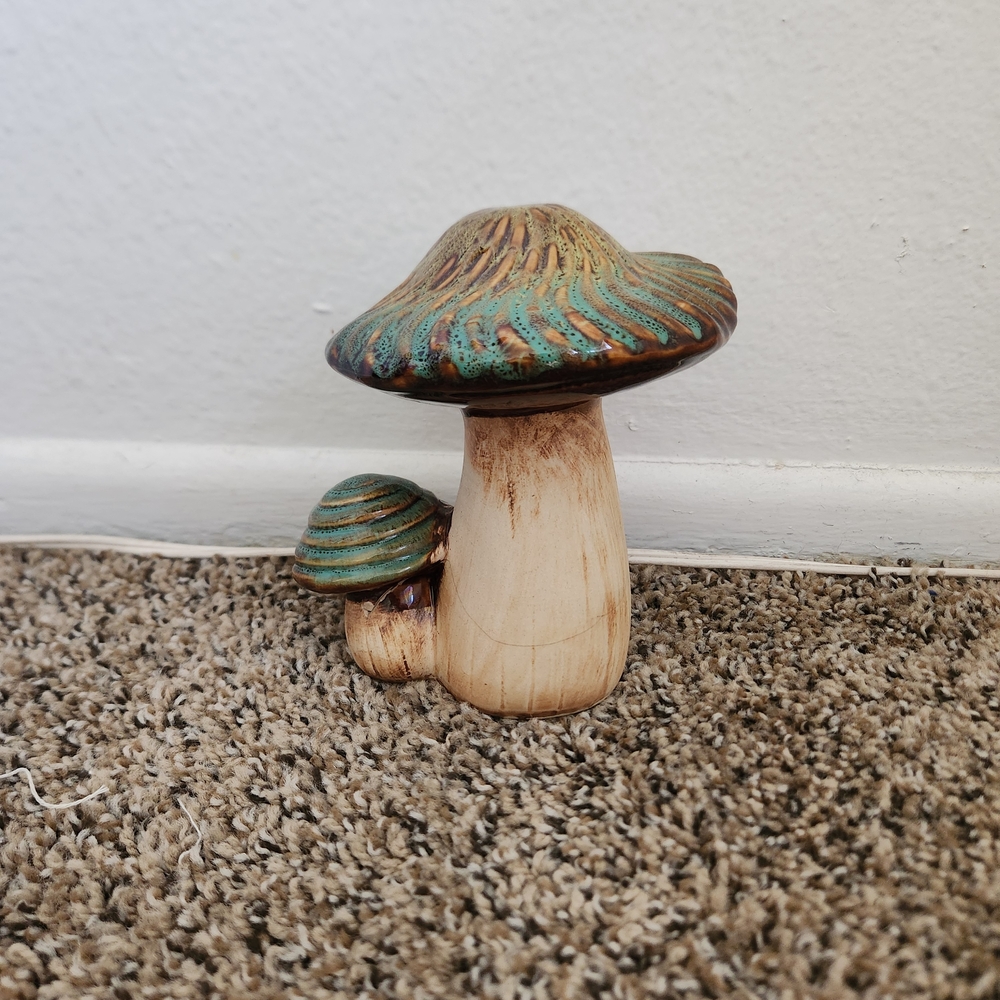 Ceramic Mushroom Sculpture - Green and Brown